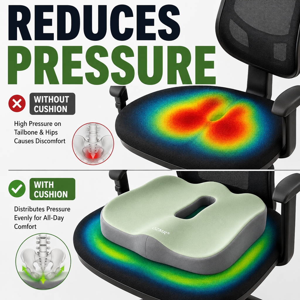 Tailbone Relief Memory Foam Seat Cushion for Office Chair, Car Seat & Travel | Ergonomic Coccyx Cushion for Sciatica, Hip & Lower Back Support | Orthopedic Pressure Relief Chair Pad