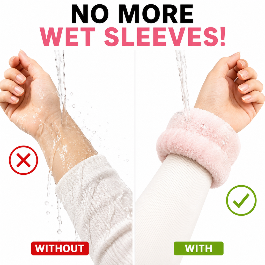 Face Washing Wristbands 2 Pack, Ultra Absorbent Skincare Wrist Towels, Soft Plush Water Catching Wristbands for Washing Face, Keep Sleeves Dry, Reusable Machine Washable Makeup & Beauty Wristbands