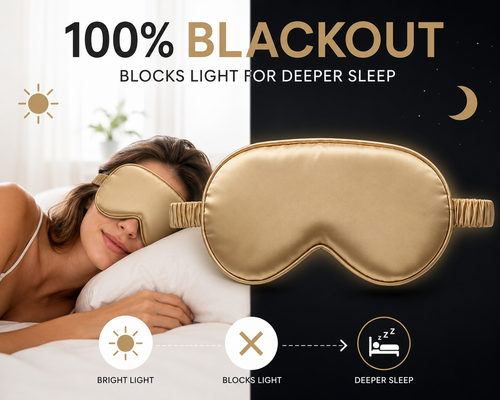 Luxury Satin Sleep Eye Mask with Matching Travel Pouch, Soft Blackout Sleeping Mask for Women & Men, Silk Feel Blindfold for Travel, Airplane, Naps, Relaxation & Night Sleep