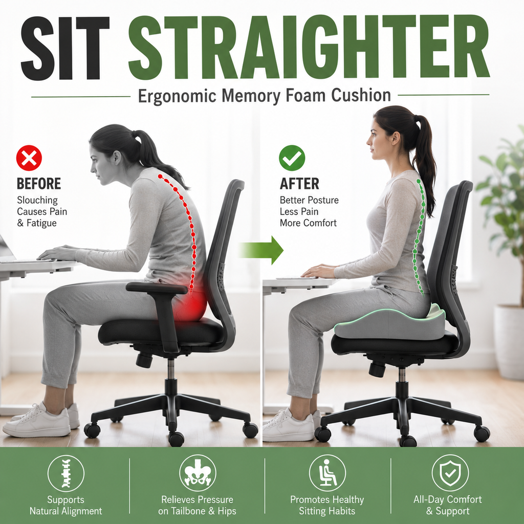 Tailbone Relief Memory Foam Seat Cushion for Office Chair, Car Seat & Travel | Ergonomic Coccyx Cushion for Sciatica, Hip & Lower Back Support | Orthopedic Pressure Relief Chair Pad