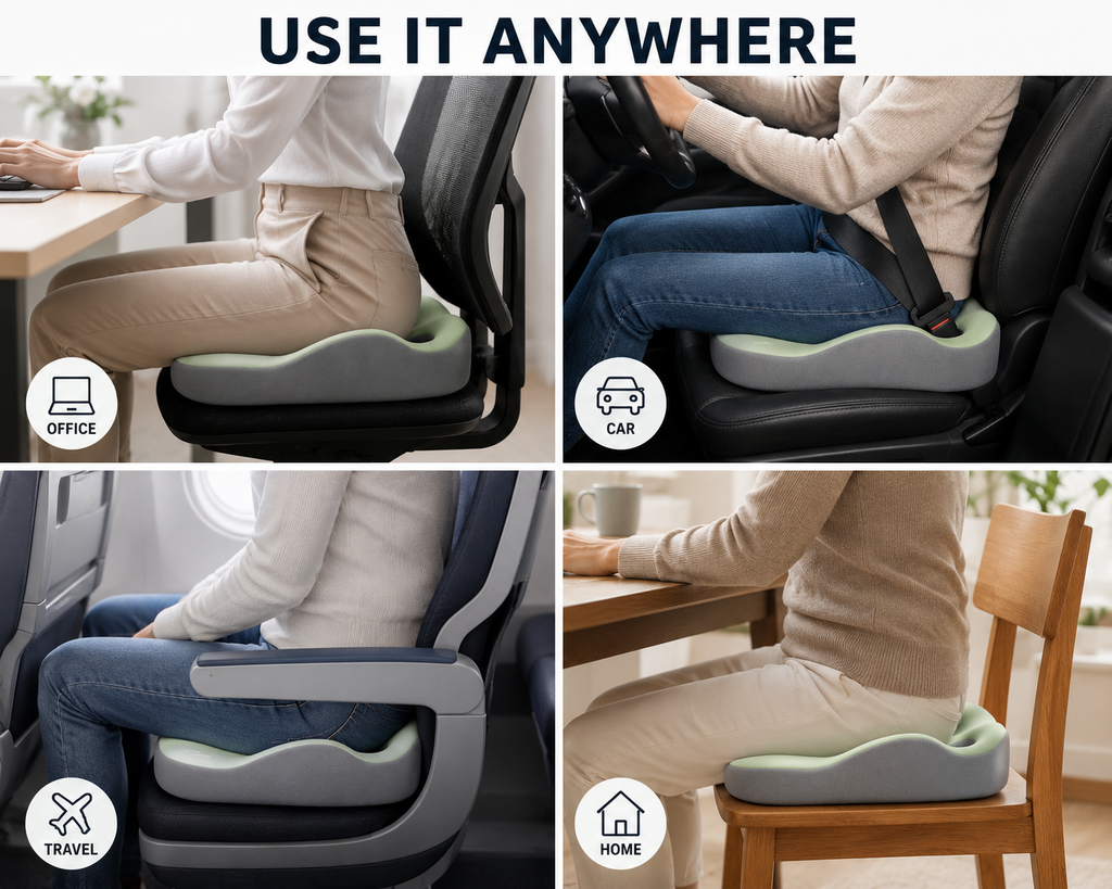 Tailbone Relief Memory Foam Seat Cushion for Office Chair, Car Seat & Travel | Ergonomic Coccyx Cushion for Sciatica, Hip & Lower Back Support | Orthopedic Pressure Relief Chair Pad