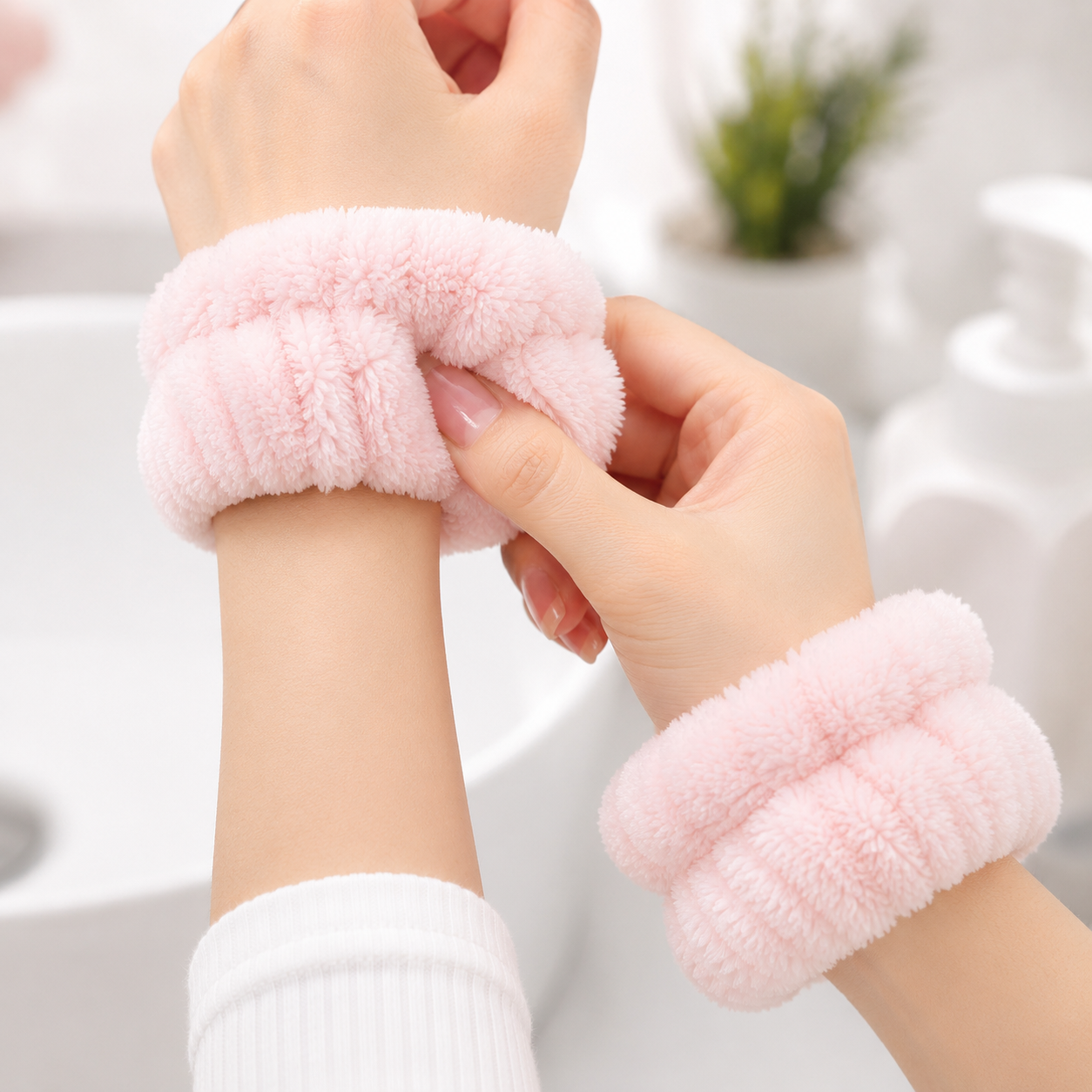 Face Washing Wristbands 2 Pack, Ultra Absorbent Skincare Wrist Towels, Soft Plush Water Catching Wristbands for Washing Face, Keep Sleeves Dry, Reusable Machine Washable Makeup & Beauty Wristbands