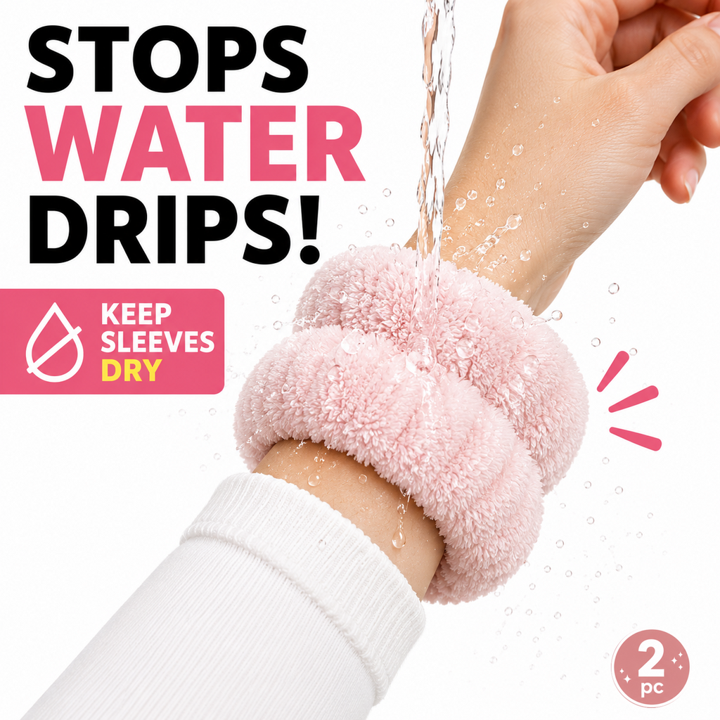 Face Washing Wristbands 2 Pack, Ultra Absorbent Skincare Wrist Towels, Soft Plush Water Catching Wristbands for Washing Face, Keep Sleeves Dry, Reusable Machine Washable Makeup & Beauty Wristbands